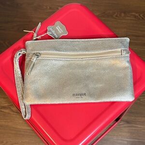 Margot Metallic Silver Wristlet Clutch